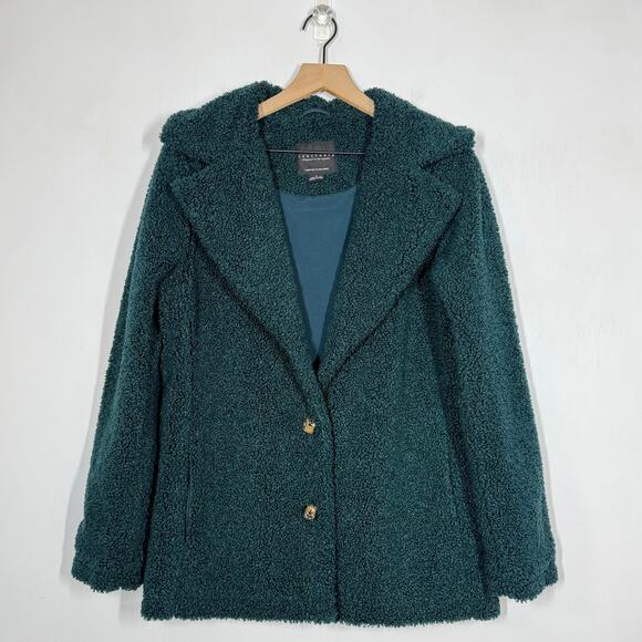 Sanctuary Teddy Jacket Coat Women's Size Small Green Faux Fur Notch Collar - Picture 1 of 6